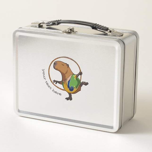 Funny Rhythmic Gymnast Hoop Cartoon Capybara Metal Lunch Box (Front)