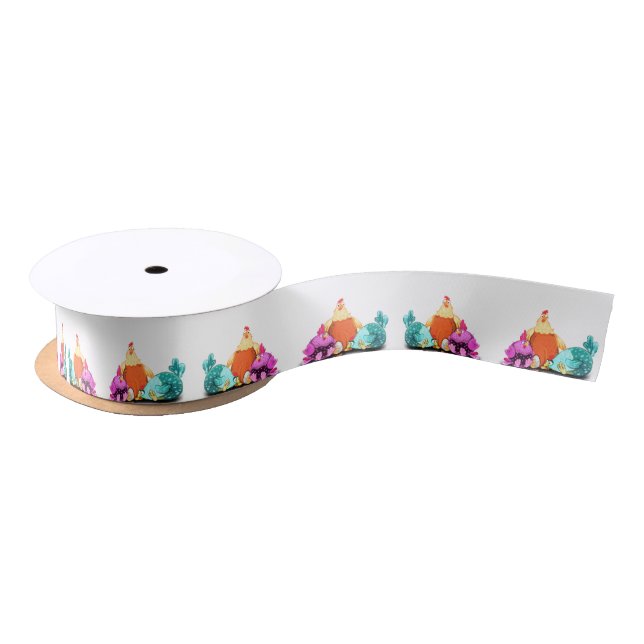 Funny Ribbon with Chickens Waiting Egg To Hatch Satin Ribbon (Spool)