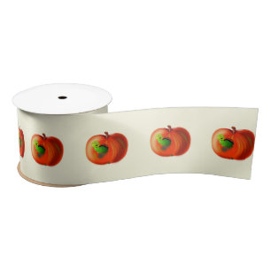 Funny Ribbon with Happy Apple Worm - Customisable Satin Ribbon