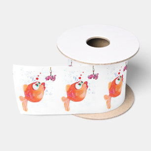 Funny Ribbon with Happy Fish and Worm Satin Ribbon