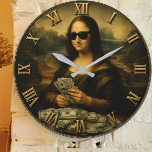 Funny Rich Mona Lisa Money Queen Renaissance Art Large Clock