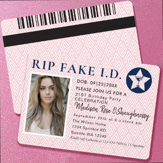 Funny RIP Fake ID 21st Birthday Photo Invitation