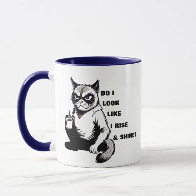 Funny Rise & Shine Grumpy Cat Morning Coffee Humou Mug (Left)