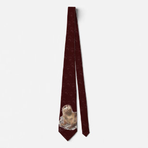 Funny River Otter & Footprints, Tracks Neck Tie