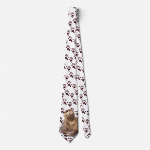 Funny River Otter & Footprints, Tracks Watercolor Tie
