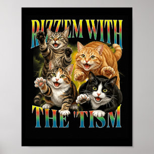 Funny Rizz Em with The Tism Retro Cat Meme Poster