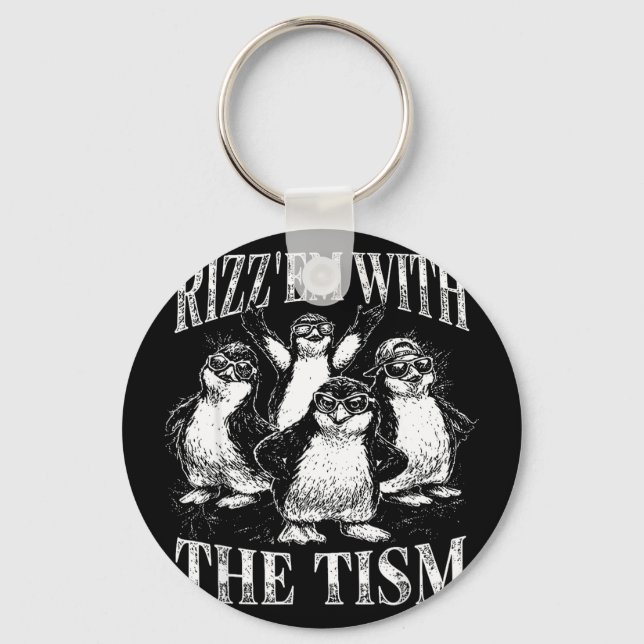 Funny rizz em with the tism retro penguin meme  key ring (Front)