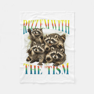 Funny Rizz Em with The Tism Retro Racoon Meme Fleece Blanket