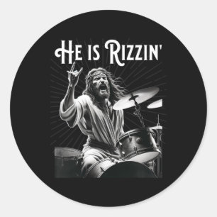 Funny Rizz He Is Rizzin Jesus Drumming Classic Round Sticker
