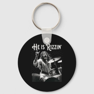 Funny Rizz He Is Rizzin Jesus Drumming  Key Ring