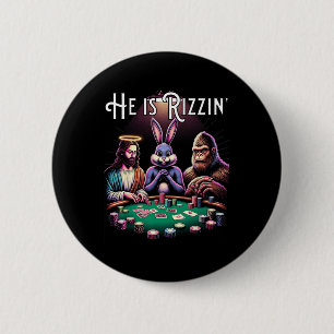 Funny Rizz He Is Rizzin Jesus Easter Bunny Bigfoot 6 Cm Round Badge