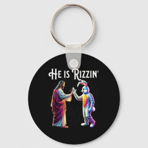 Funny Rizz He Is Rizzin Jesus High Five Easter Bun Key Ring