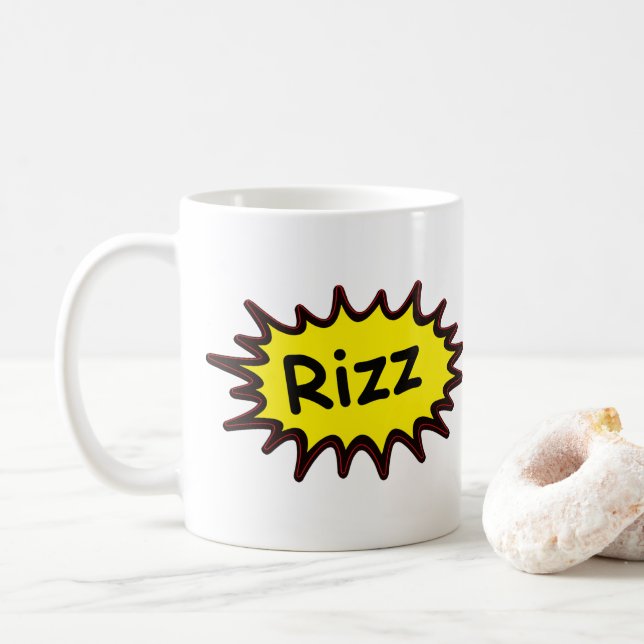 Funny ‘Rizz’ White Mug - Gen Z Humor Gift  (With Donut)
