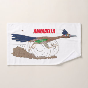 Funny roadrunner bird cartoon illustration bath towel set