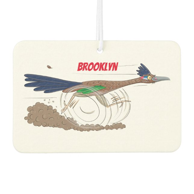 Funny roadrunner bird cartoon illustration car air freshener (Front)