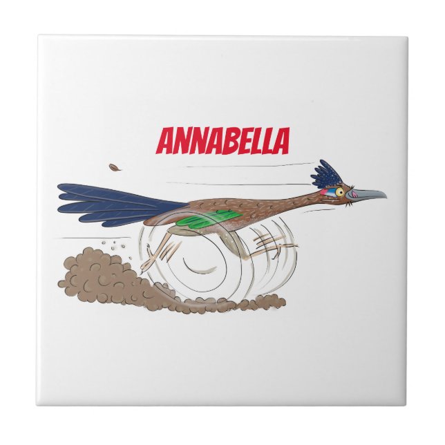 Funny roadrunner bird cartoon illustration ceramic tile (Front)