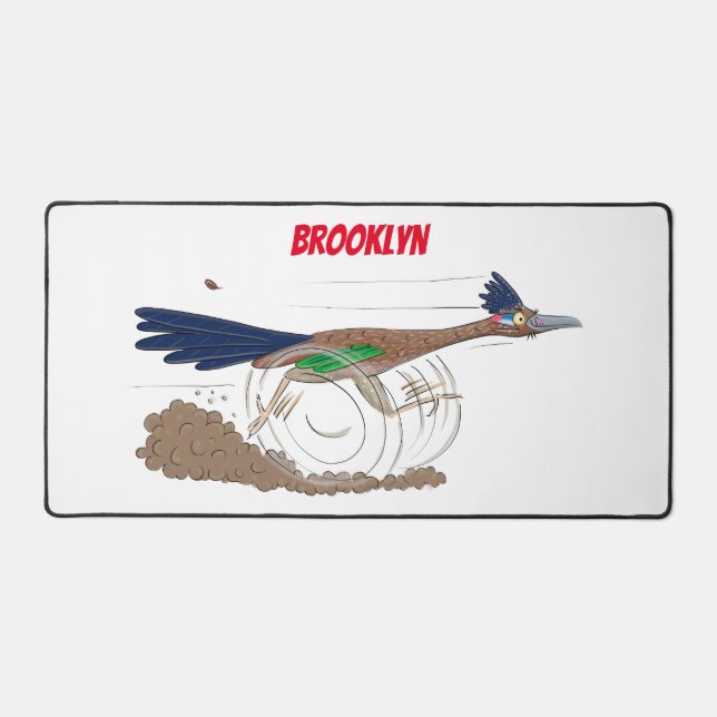 Funny roadrunner bird cartoon illustration desk mat (Front)