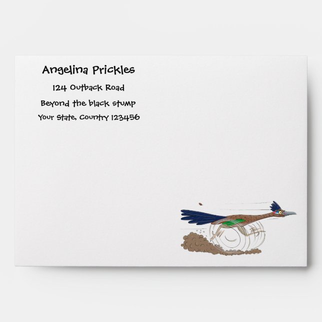 Funny roadrunner bird cartoon illustration envelope (Front)