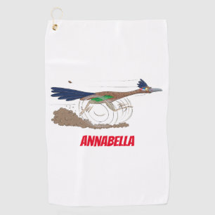 Funny roadrunner bird cartoon illustration golf towel