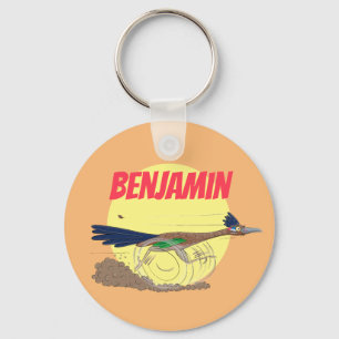 Funny roadrunner bird cartoon illustration key ring