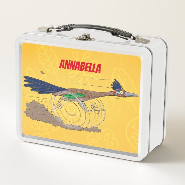 Funny roadrunner bird cartoon illustration metal lunch box (Front)