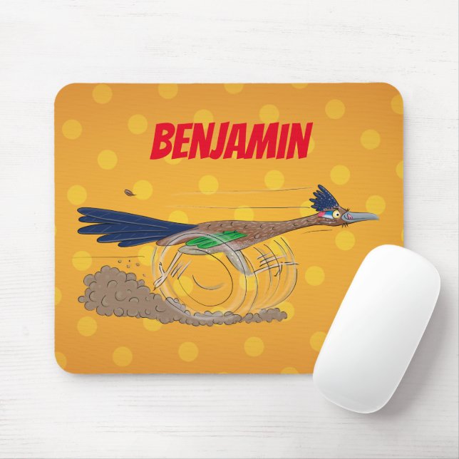 Funny roadrunner bird cartoon illustration mouse pad (With Mouse)