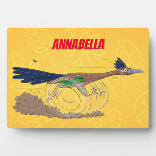 Funny roadrunner bird cartoon illustration plaque