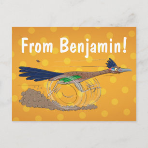 Funny roadrunner bird cartoon illustration postcard