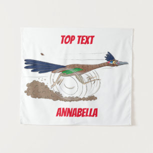 Funny roadrunner bird cartoon illustration tapestry