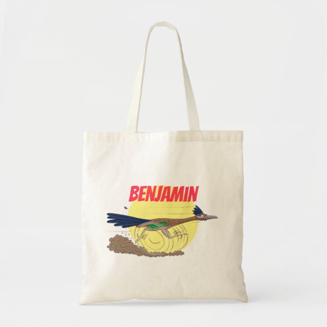 Funny roadrunner bird cartoon illustration tote bag (Front)