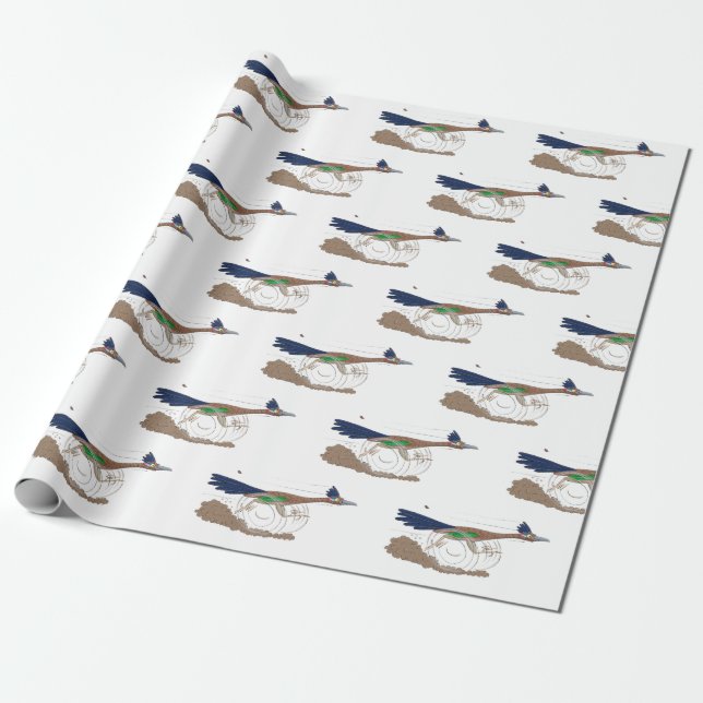 Funny roadrunner desert bird cartoon illustration wrapping paper (Unrolled)