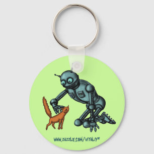 Funny robot and cat key chain