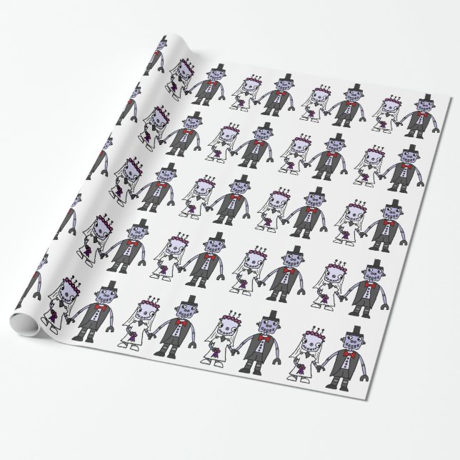 Funny Robot Bride and Groom Wedding Wrapping Paper (Unrolled)