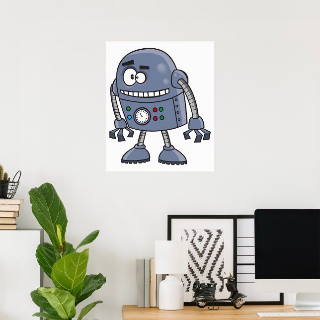 Funny Robot Character Cute Blue Retro Poster (Creator Uploaded)