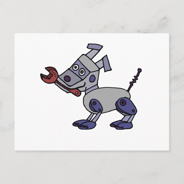 Funny Robot Dog with Wrench Postcard (Front)