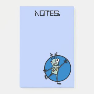 FUNNY ROBOT GRAPHIC BLUE POST-IT NOTEPAD