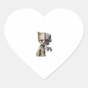 Funny Robotics Animal Lover Cat Robots Graphic Eng Heart Sticker