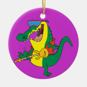 funny rock and roll crocodile music cartoon ceramic ornament