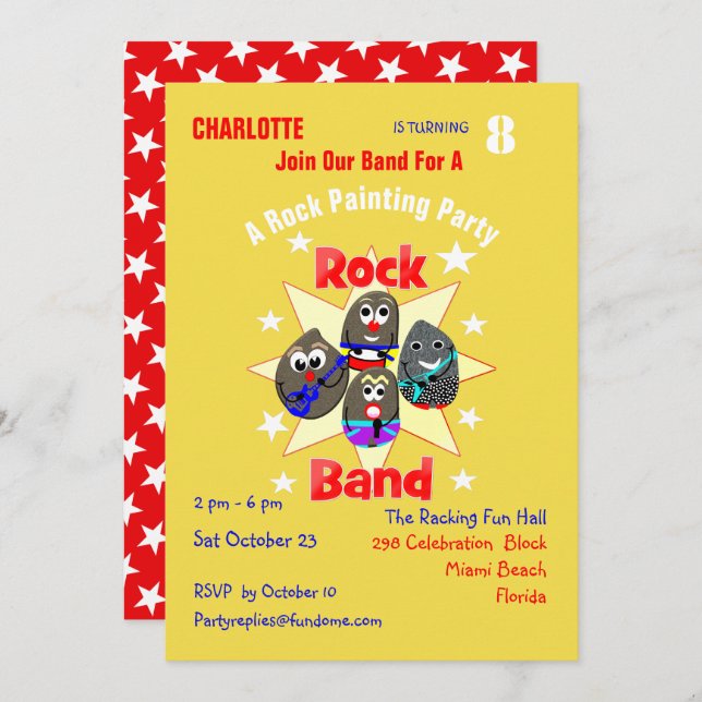 Funny Rock Band Rock Painting Party Invitation (Front/Back)