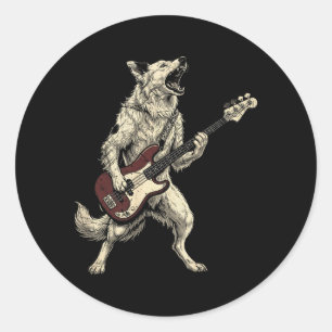 Funny Rock Border Collie Playing Guitar Retro Dog Classic Round Sticker