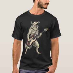 Funny Rock Border Collie Playing Guitar Retro Dog T-Shirt