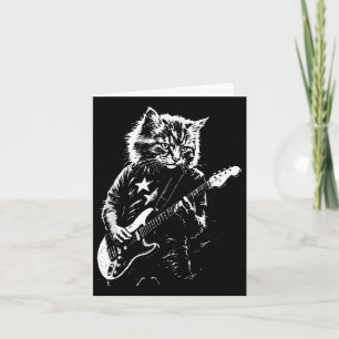 Funny Rock Cat Playing Guitar For Men Women Music Card