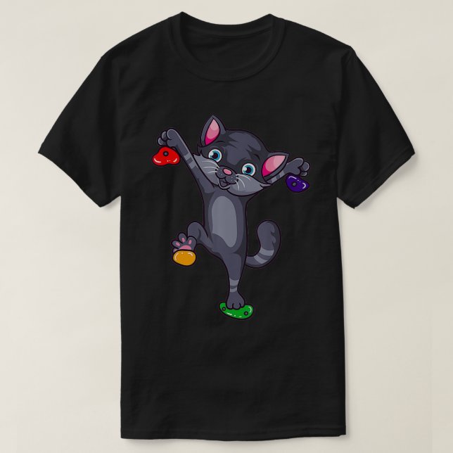 Funny Rock Climbing Cat Climber Bouldering Cute Ki T-Shirt (Design Front)