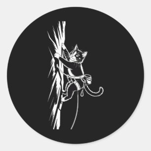 Funny Rock Climbing Cat Lover Indoor Adventure Hum Classic Round Sticker