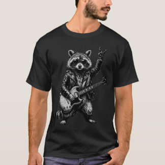 Funny Rock Music Band Racoon Playing Guitar T-Shirt
