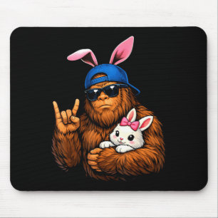 Funny Rock On Bigfoot with Bunny Easter Shirt Men Mouse Pad
