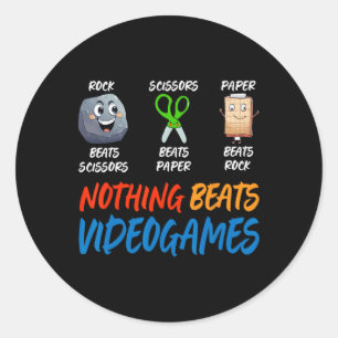 Funny Rock Paper Scissors Nothing Beats Videogames Classic Round Sticker