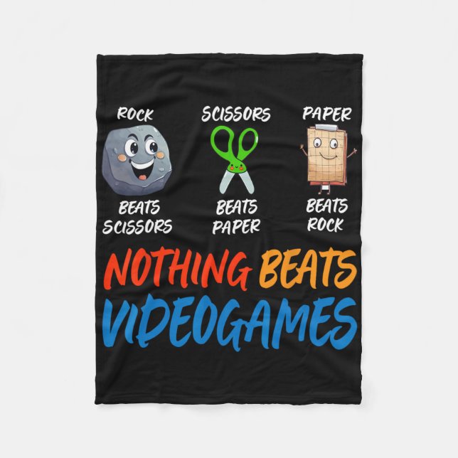 Funny Rock Paper Scissors Nothing Beats Videogames Fleece Blanket (Front)