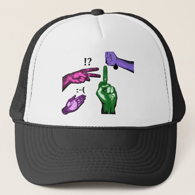 Funny Rock Paper Scissors Trucker Hat (Front)