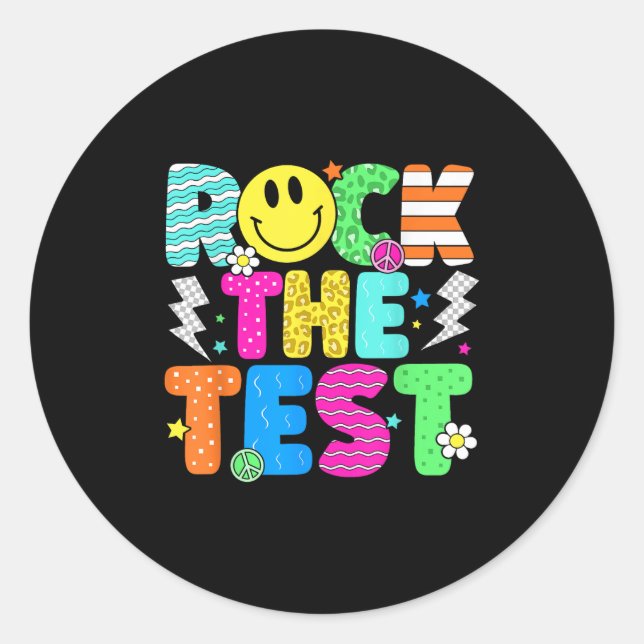 Funny Rock The Test Testing Day Teacher Student Mo Classic Round Sticker (Front)